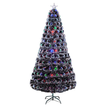 Black 7ft Fibre Optic Christmas Tree w/ Multicoloured Lights