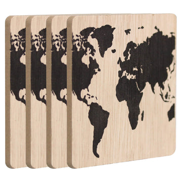 Set of 4 Black World Map Design Coasters
