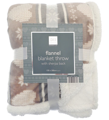 Nordic Hearts Flannel Sherpa Throw, 150x200cm - Natural & Grey