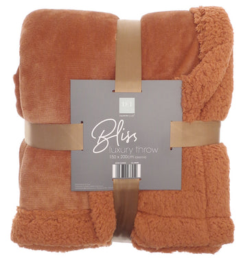 Flannel Sherpa Sofa Bed Throw, 150x200cm - Terracotta