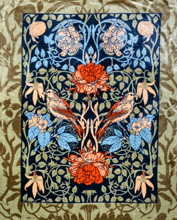 Floral Bird Mink Throw, Beige & Blue, 150x200cm