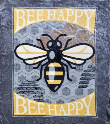 Bee Happy Print Mink Throw, 150x200cm