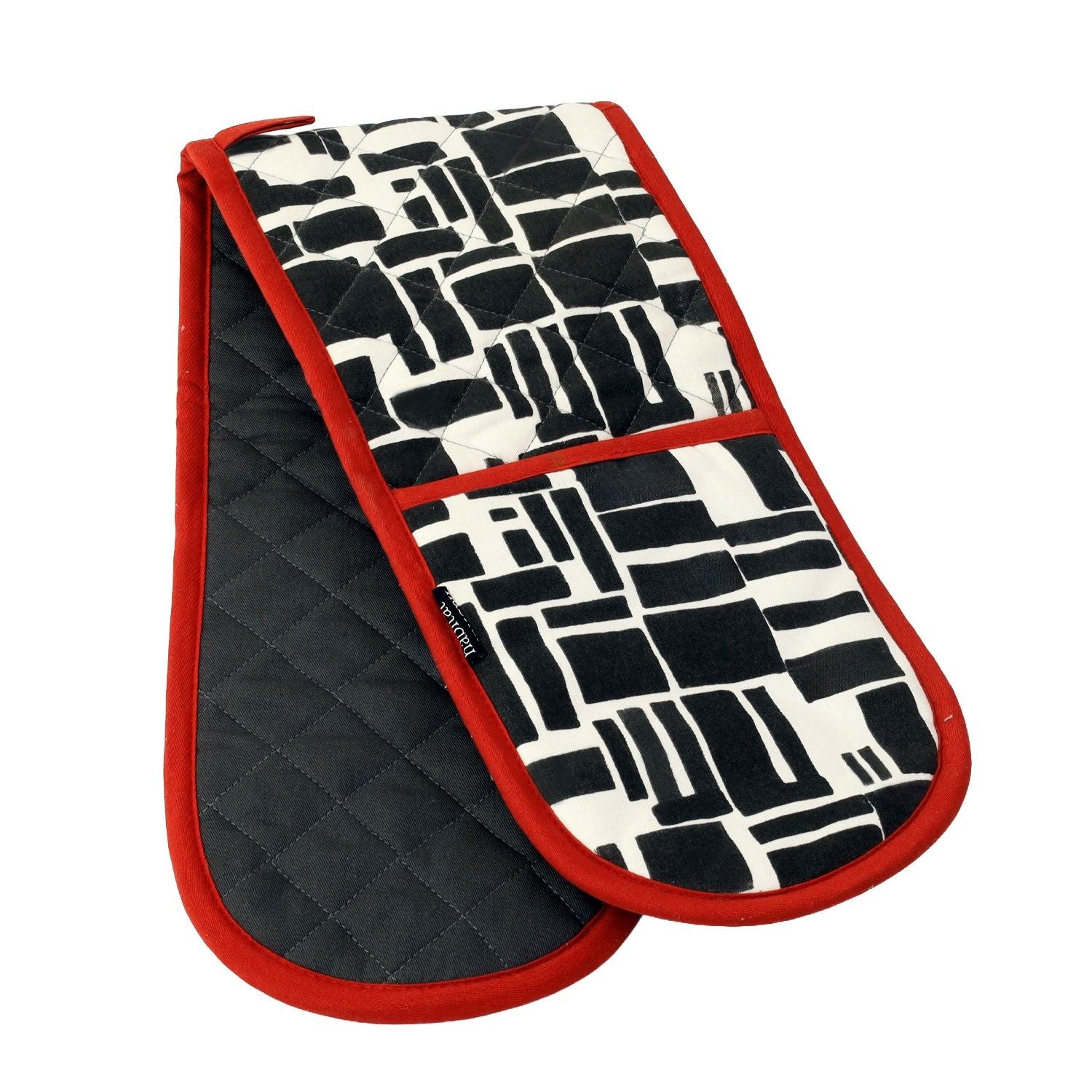 Blocks Double Oven Gloves 100% Cotton, Red & Black