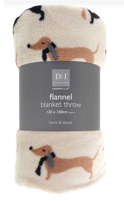 Dachshund Dog Flannel Blanket Throw, 120x150cm, Natural