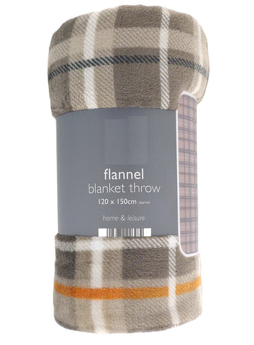 Tartan Check Flannel Blanket Throw, 120x150cm, Natural & Beige