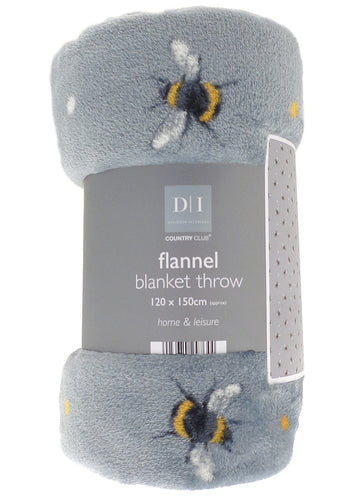 Meadow Floral Bee Fleece Blanket Throw, 120x150cm - Grey
