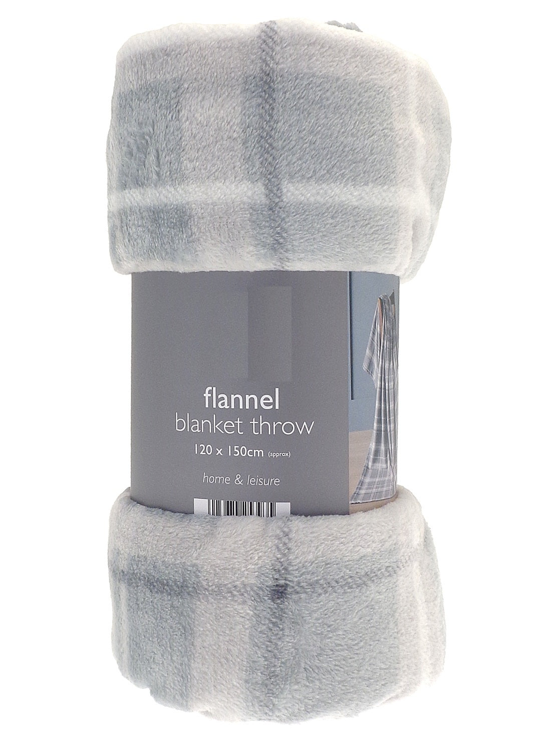 Tartan Check Flannel Blanket Throw, 120x150cm, Silver Grey