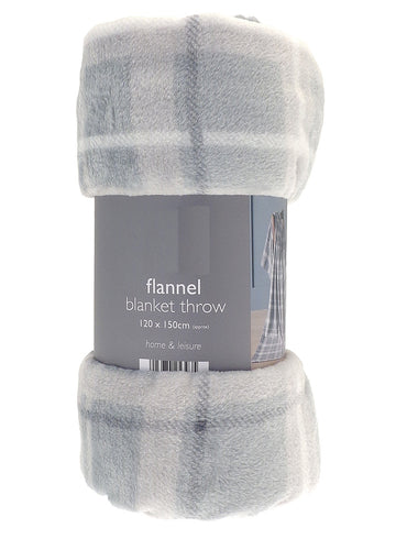 Tartan Check Flannel Blanket Throw, 120x150cm, Silver Grey