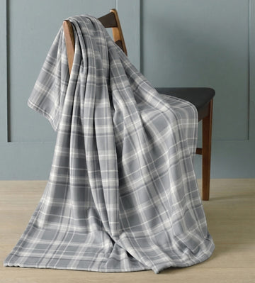 Tartan Check Flannel Blanket Throw, 120x150cm, Silver Grey