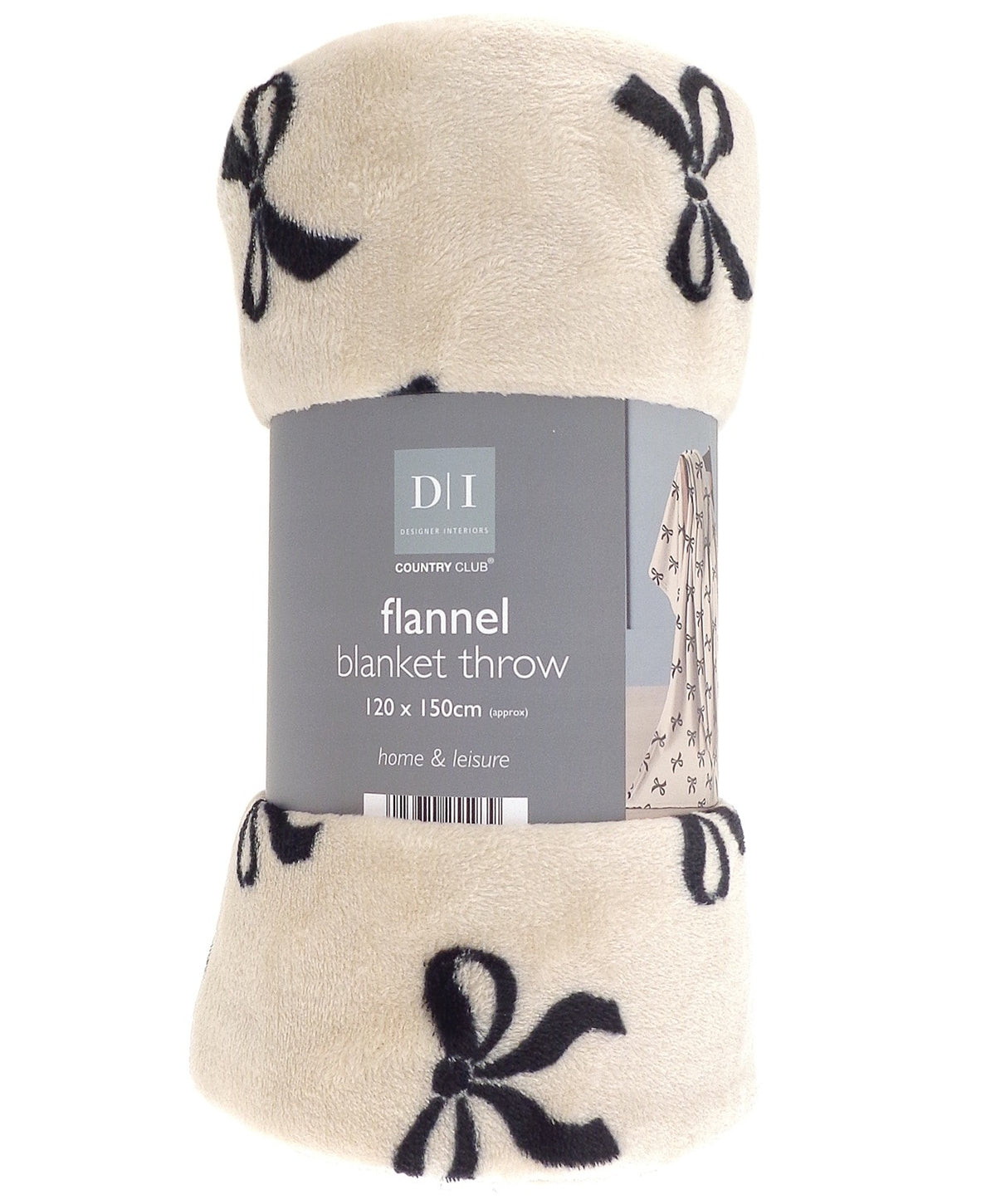 Bow Flannel Blanket Throw, 120x150cm, Cream