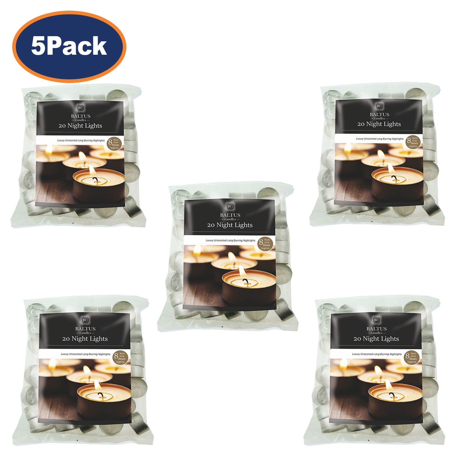 5 Packs of 20pcs Baltus Luxury Unscented Tea Light Candles