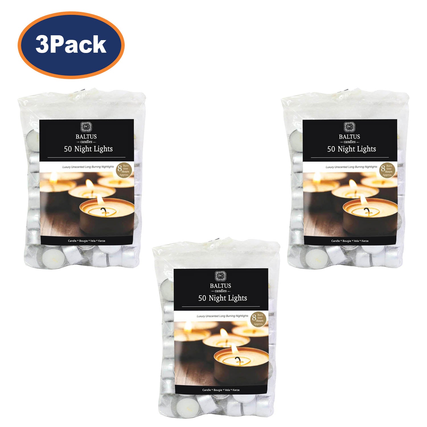 3 Packs of 50Pcs Unscented Tea Light Candles by Baltus