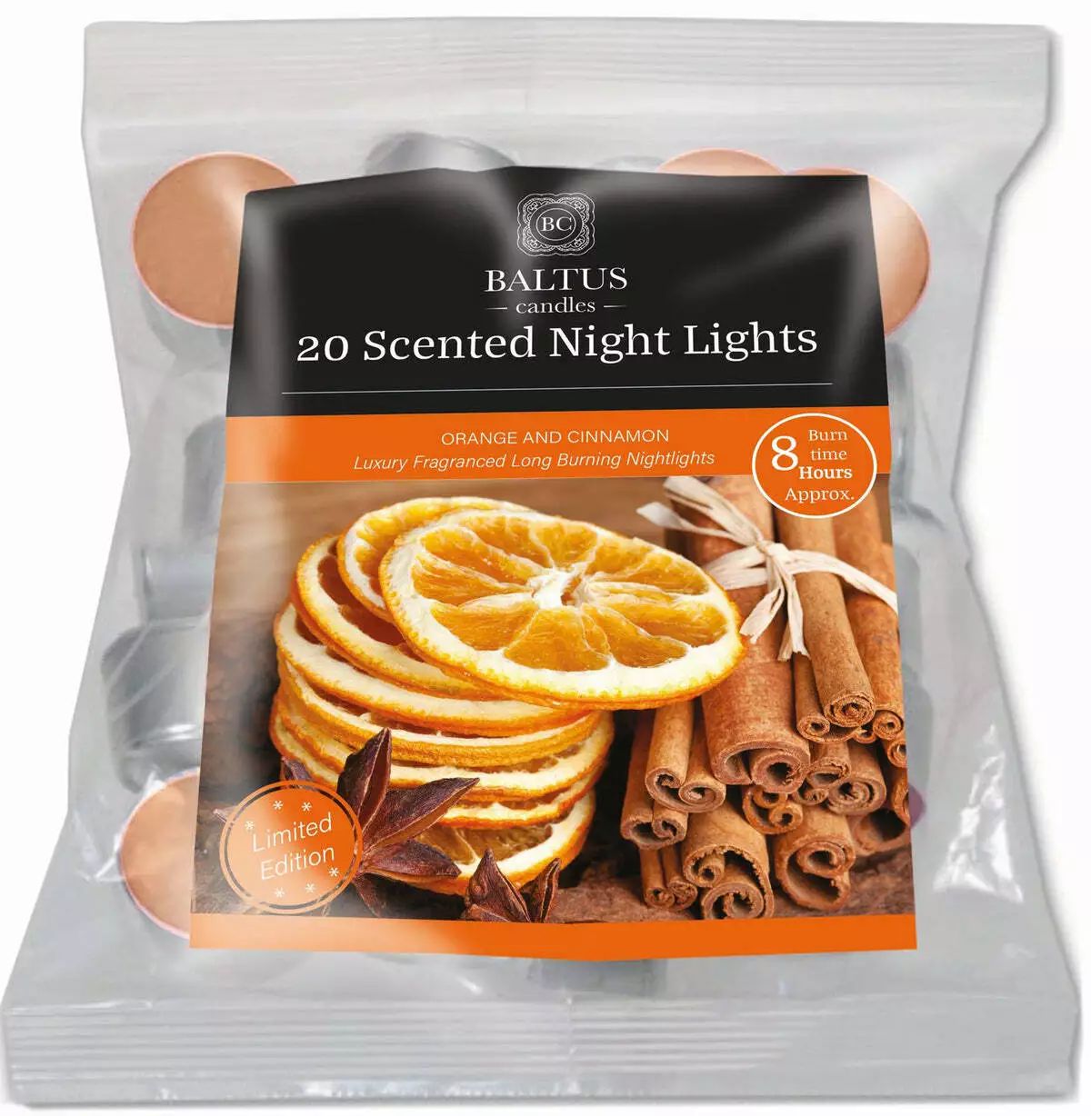 20pcs Baltus Orange & Cinnamon Scented Tea Light Candles