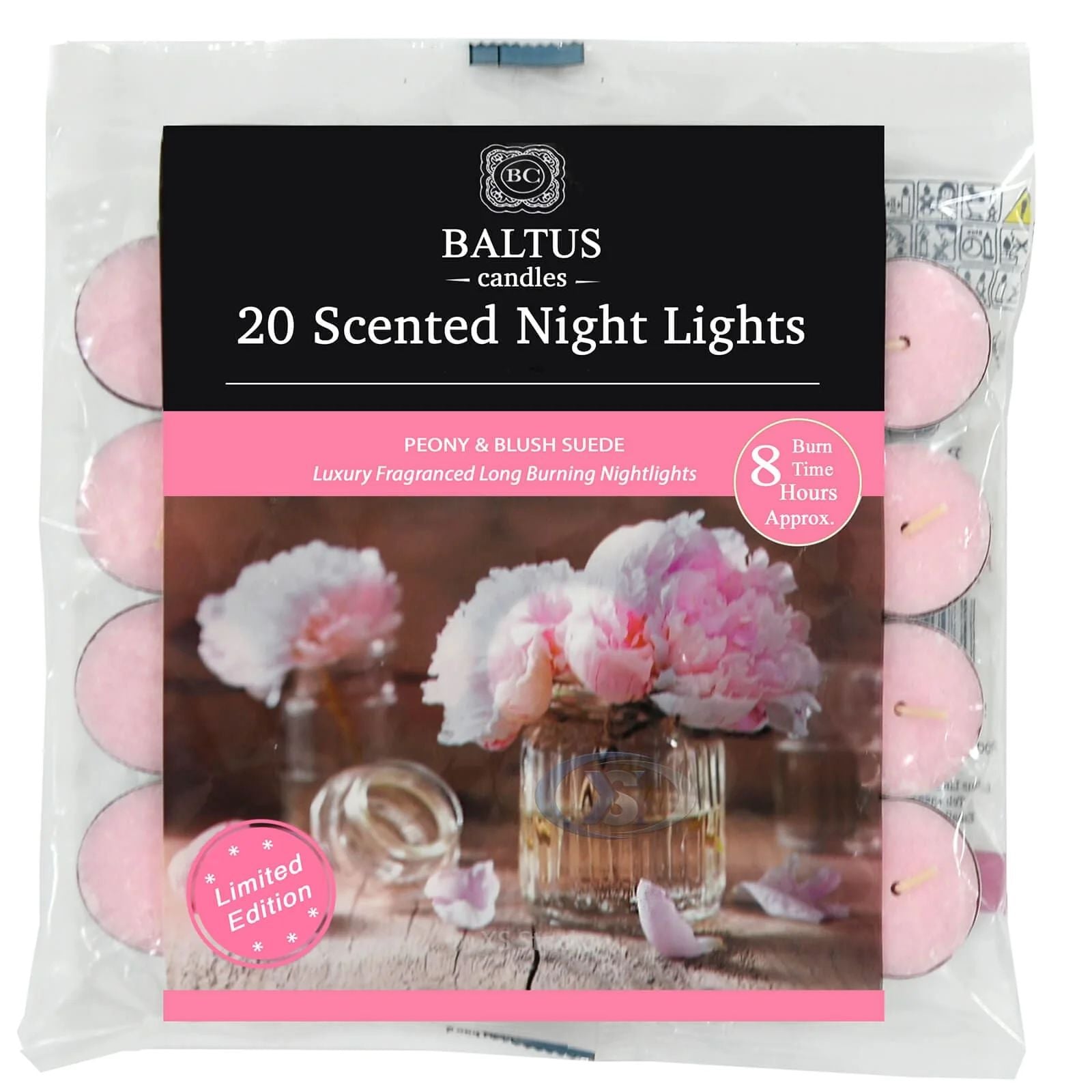 20pcs Baltus Peony & Blush Suede Scented Tea Light Candles