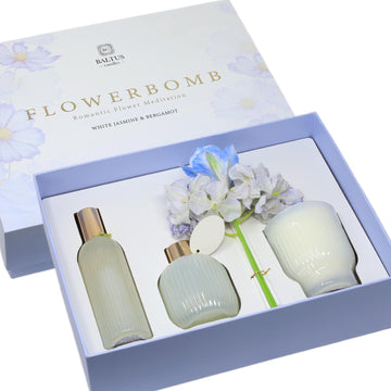 Baltus 3Pc Diffuser Room Spray & Candle Flowerbomb White Jasmine Bergamot Gift Set