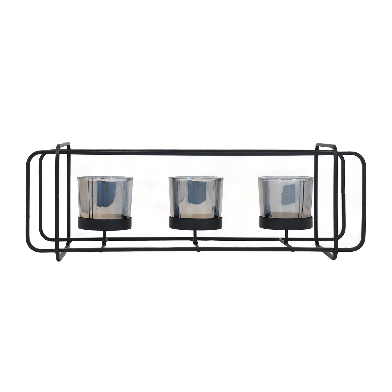 3 Candle Jars Tea Light Holder With Rectangular Metal Stand