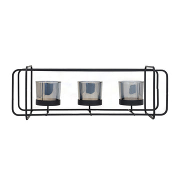 Baltus 3 Candle Jars Tea Light Holder With Rectangular Metal Stand