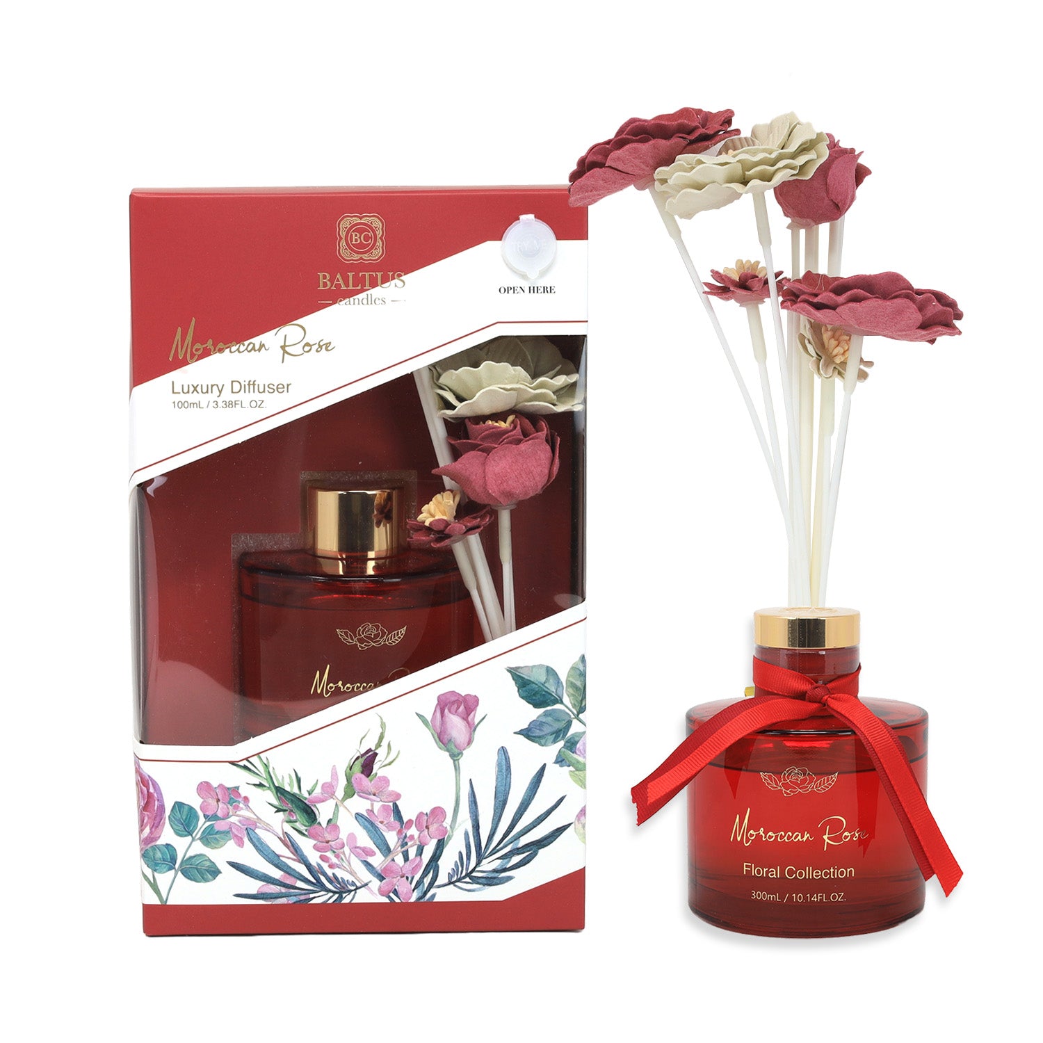 Baltus Reed Diffuser 300ml Faux Flower Moroccan Rose