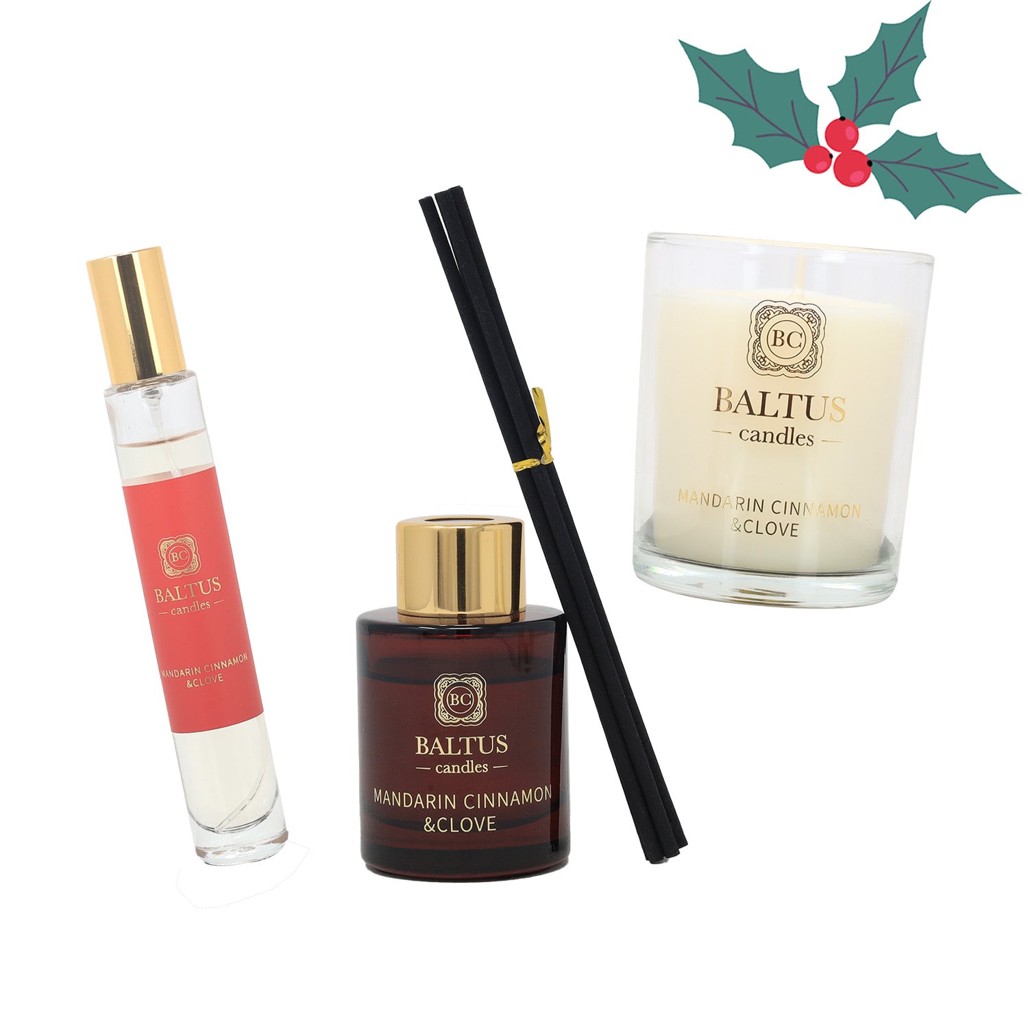 Baltus Reed Diffuser Scented Candle & Room Spray Holiday Fragrance Gift Set