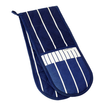 Butcher Stripe Double Oven Gloves 100% Cotton, Navy Blue & White