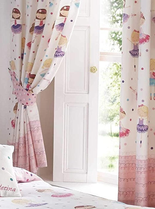 Dancing Ballerina Curtains Set 66x54" - Pink & Purple