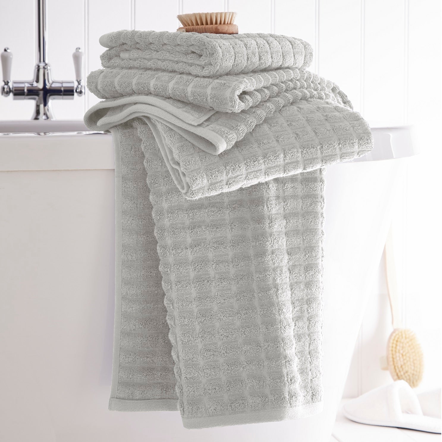 100% Cotton Luxury Geometric Bath Towel - Silver Grey