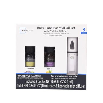 100% Pure Essential Oil Set (Lavender & Lemon 10ml) with Portable Mist Diffuser