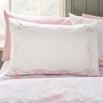 Catherine Lansfield Bow Embroidery Duvet Cover Set, King, Pink