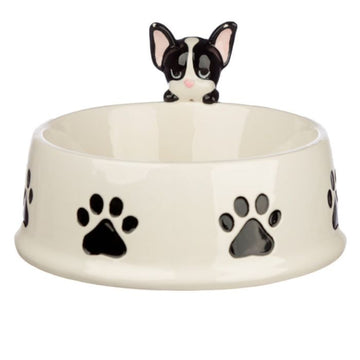 Dog Feeding Bowl Dish Plate Ceramic Food Water Paw Print Pet Feeding Station