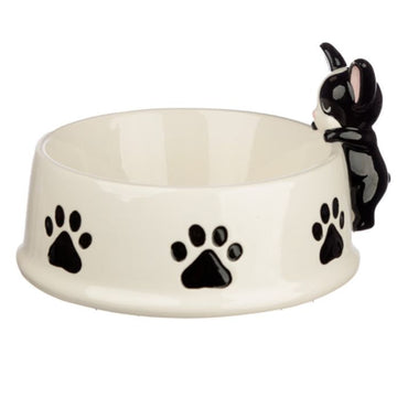 Dog Feeding Bowl Dish Plate Ceramic Food Water Paw Print Pet Feeding Station