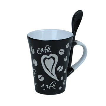 250ml Cafe Design Black Ceramic Mug Spoon on Handle