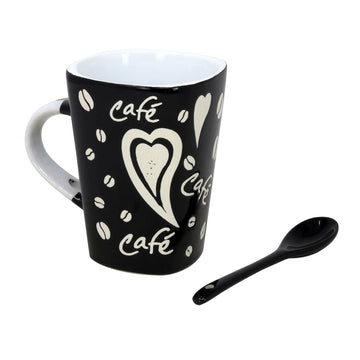 250ml Cafe Design Black Ceramic Mug Spoon on Handle