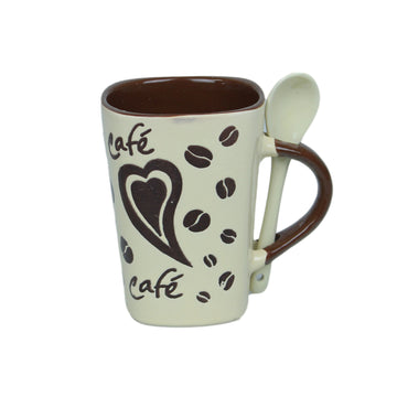 250ml Cafe Design Cream Ceramic Mug Spoon on Handle