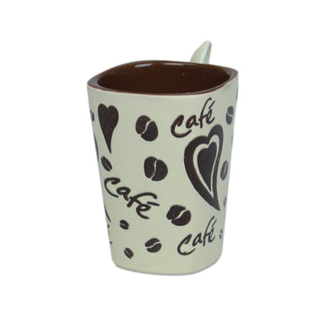 250ml Cafe Design Cream Ceramic Mug Spoon on Handle