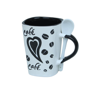 250ml Cafe Design White Ceramic Mug Spoon on Handle