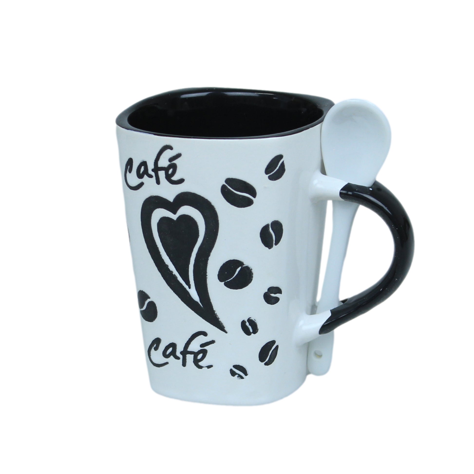 250ml White Ceramic Mug With Spoon On Handle