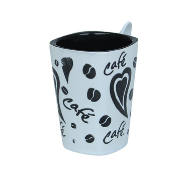 250ml White Ceramic Mug With Spoon On Handle