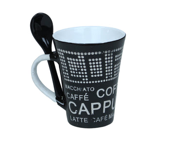 250ml Cappuccino Design Black Ceramic Mug Spoon on Handle