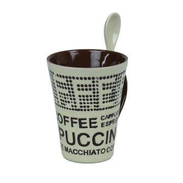 250ml Cappuccino Design Cream Ceramic Mug Spoon on Handle