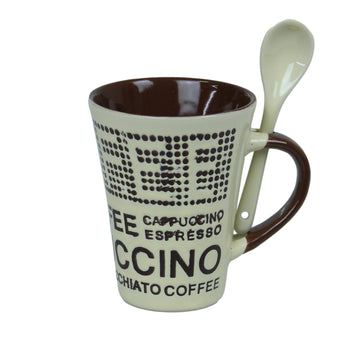 250ml Cappuccino Design Cream Ceramic Mug Spoon on Handle