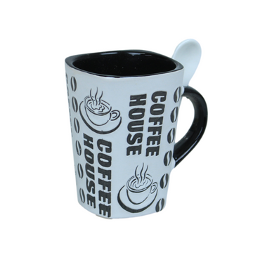 250ml Coffee House Design White Ceramic Mug Spoon on Handle