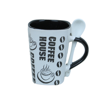250ml Coffee House Design White Ceramic Mug Spoon on Handle