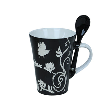 250ml Fashion Design Black Ceramic Mug Spoon on Handle