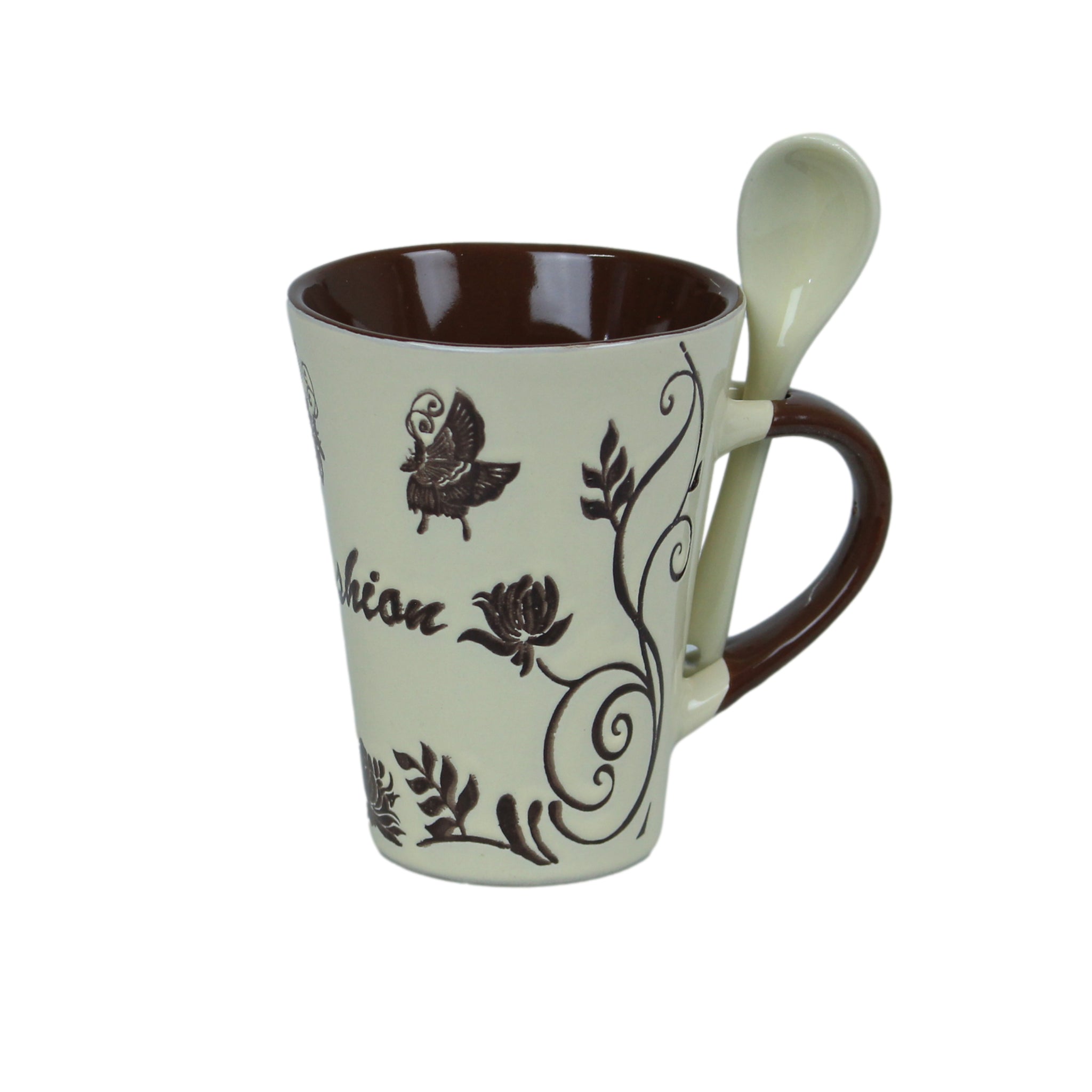 250ml Fashion Design Cream Ceramic Mug Spoon on Handle