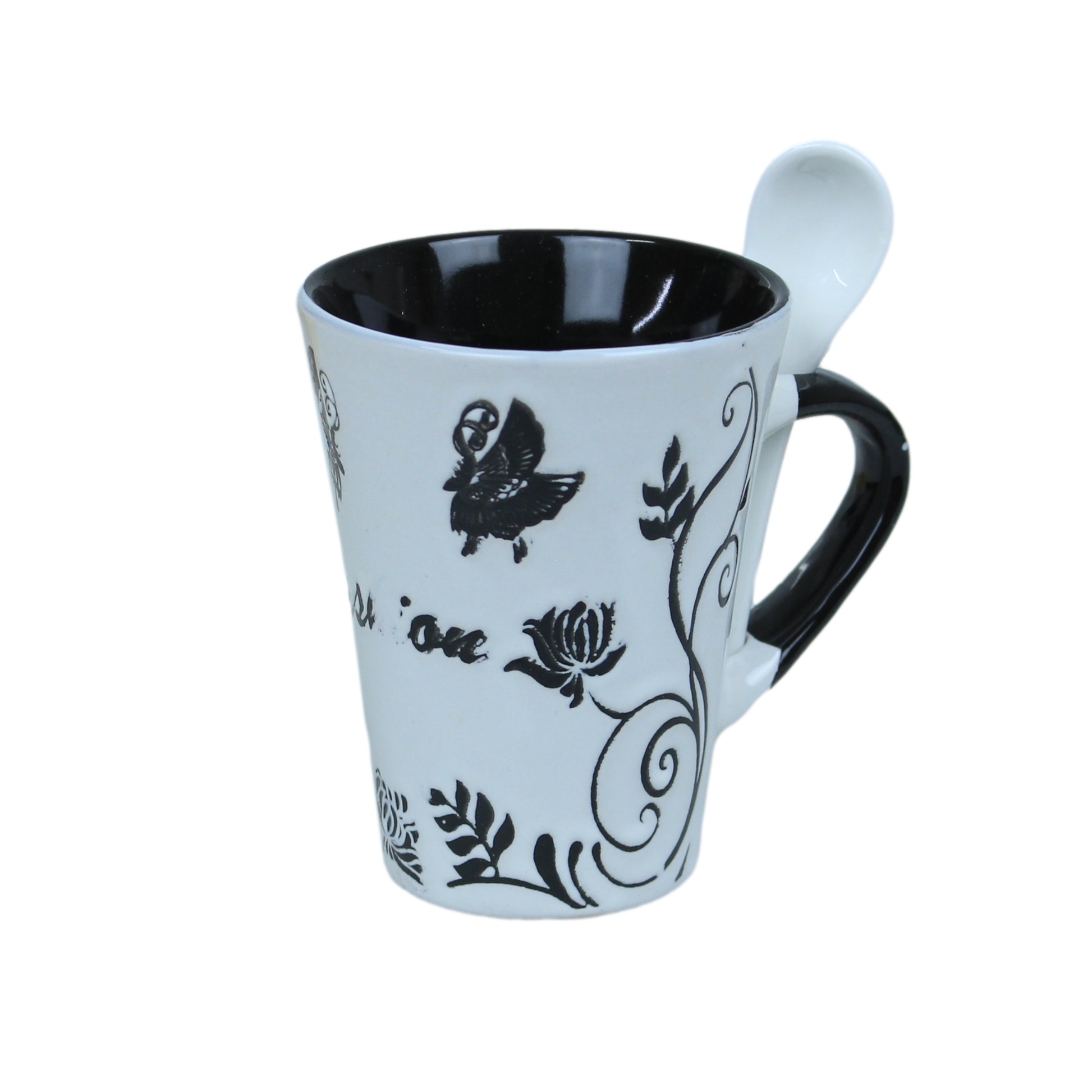 250ml Fashion Design White Ceramic Mug Spoon on Handle