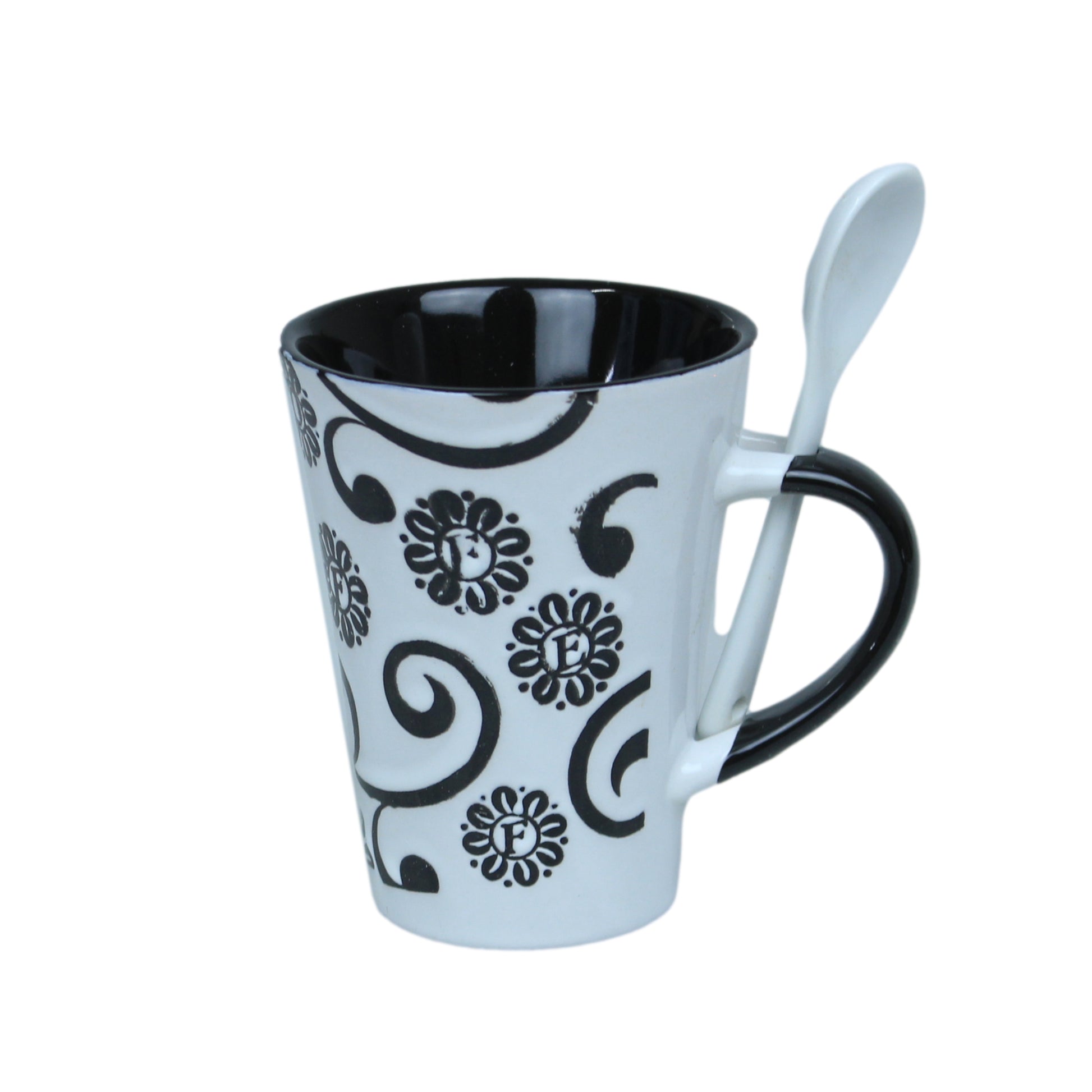 250ml Floral Design White Ceramic Mug Spoon on Handle