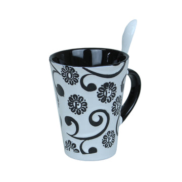 250ml Floral Design White Ceramic Mug Spoon on Handle