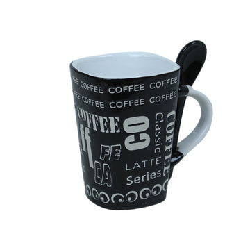 250ml Latte Design Black Ceramic Mug Spoon on Handle