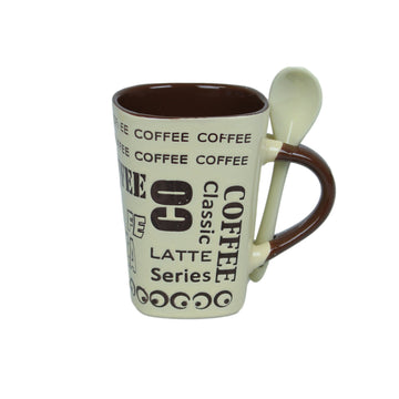 250ml Latte Design Cream Ceramic Mug Spoon on Handle