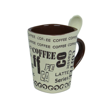 250ml Latte Design Cream Ceramic Mug Spoon on Handle